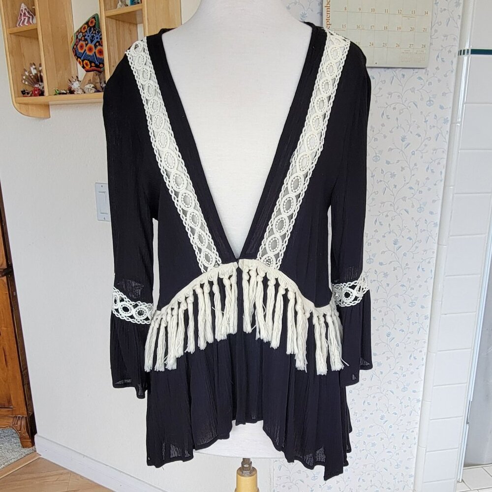 Fringe Wrap with Hook Closure in Front